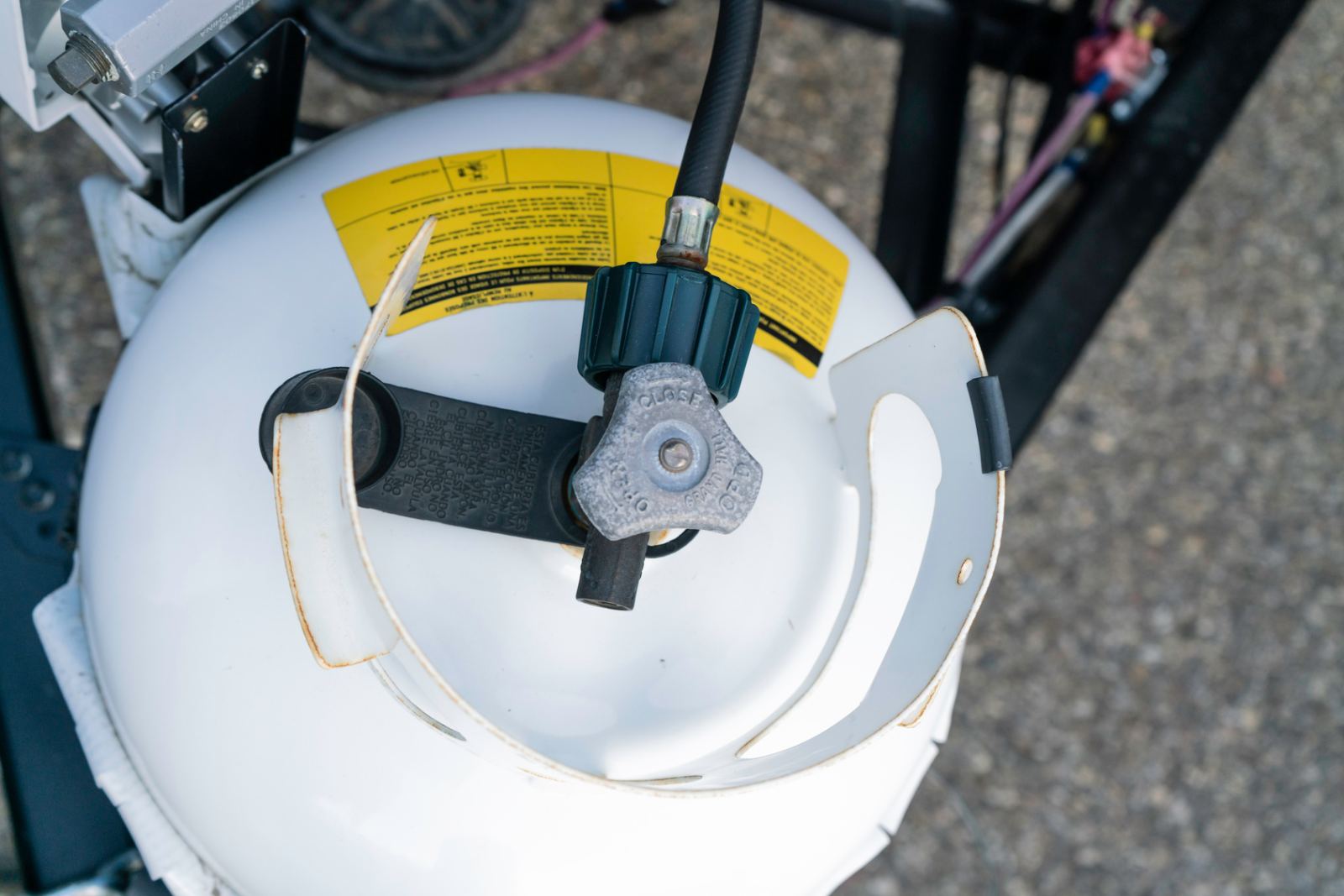 Propane tank connected to an RV