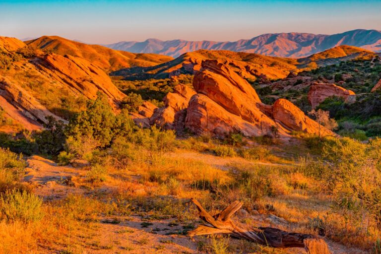 Vasquez Rocks sandstone formations glowing at sunset